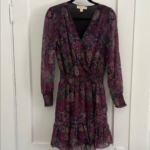 Michael Kors Floral Long Sleeve Dress - Purple and Black